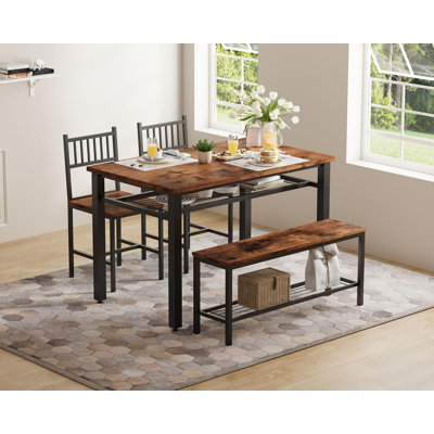 Modern Dining Table Set for 4, Kitchen Table for 4 with Chairs &Storage Bench,47 "Rectangular Dining Room Set with Bench,4 Piece Kitchen Table Set for Small Space/Apartment(Brown)