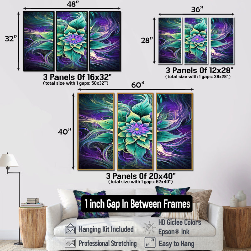 «Vibrant Green Futur Flower - Boho Mandala», ensemble de reproduction d'art mural, Cadre flottant doré