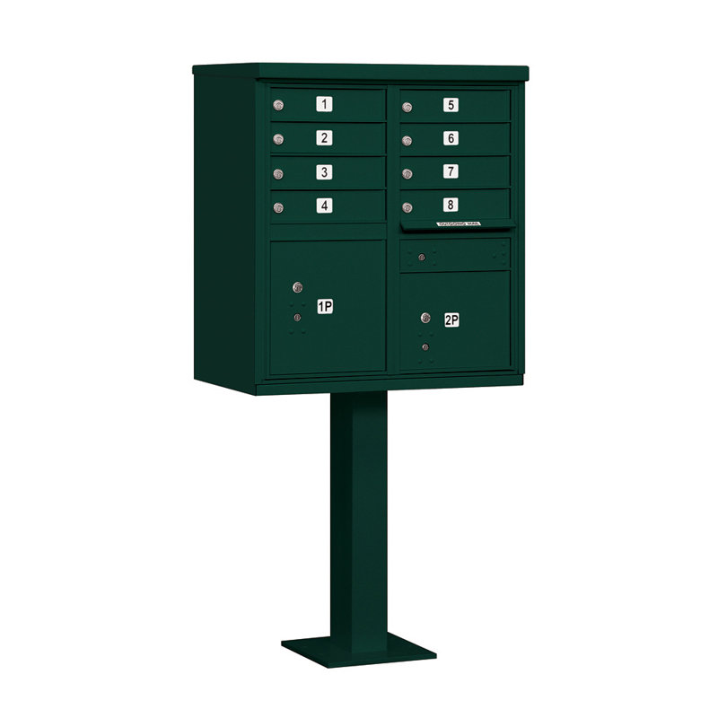 8 Door Front Load Multi-Unit Mailbox with 2 Parcel Lockers, Green