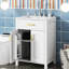 Meuble-lavabo de 24 po avec lavabo en céramique compact de luxe. L 24,2 po x P 18,5 po x H 34 po. Cadre en bois massif, portes. Ornements dorés. Tablettes de rangement spacieuses. Tablette réglable. Armoire moderne, compacte et élégante-908864163