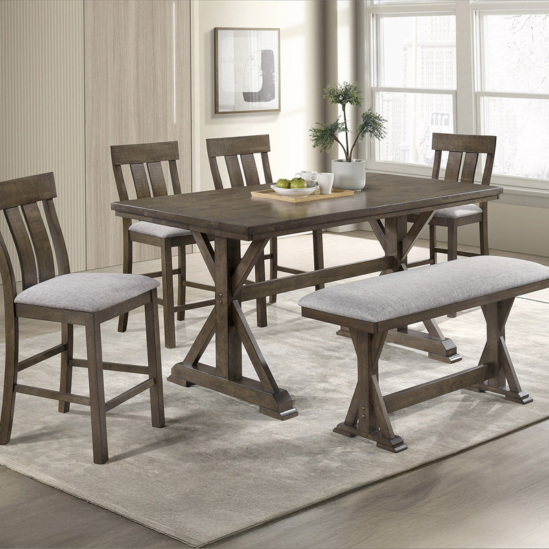 1pc Rustic Upholstered Counter Height Dining Bench Rich Wood Finish Wooden Dining Room Furniture Brown