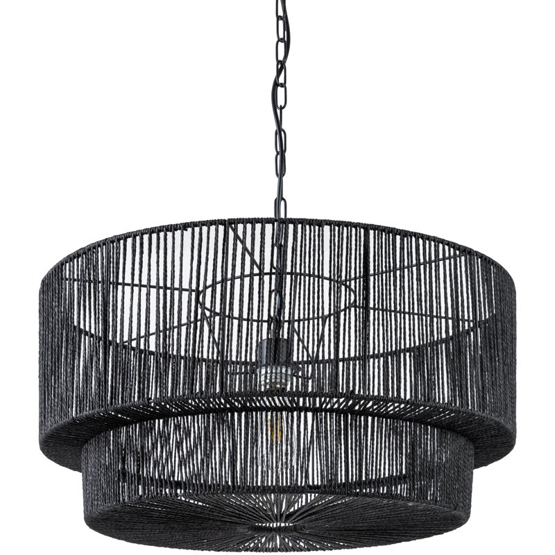 Luminaire suspendu tambour 1 lumière Devonya, Papier de sable noir, H 83 po x l 25 po x P 25 po