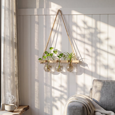 Wall Hanging Plant Propagation Station with 3 Vases & Wooden Frame