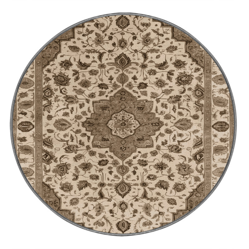 Tapis gris Tabriz lavable à la machine, Rond 5 pi