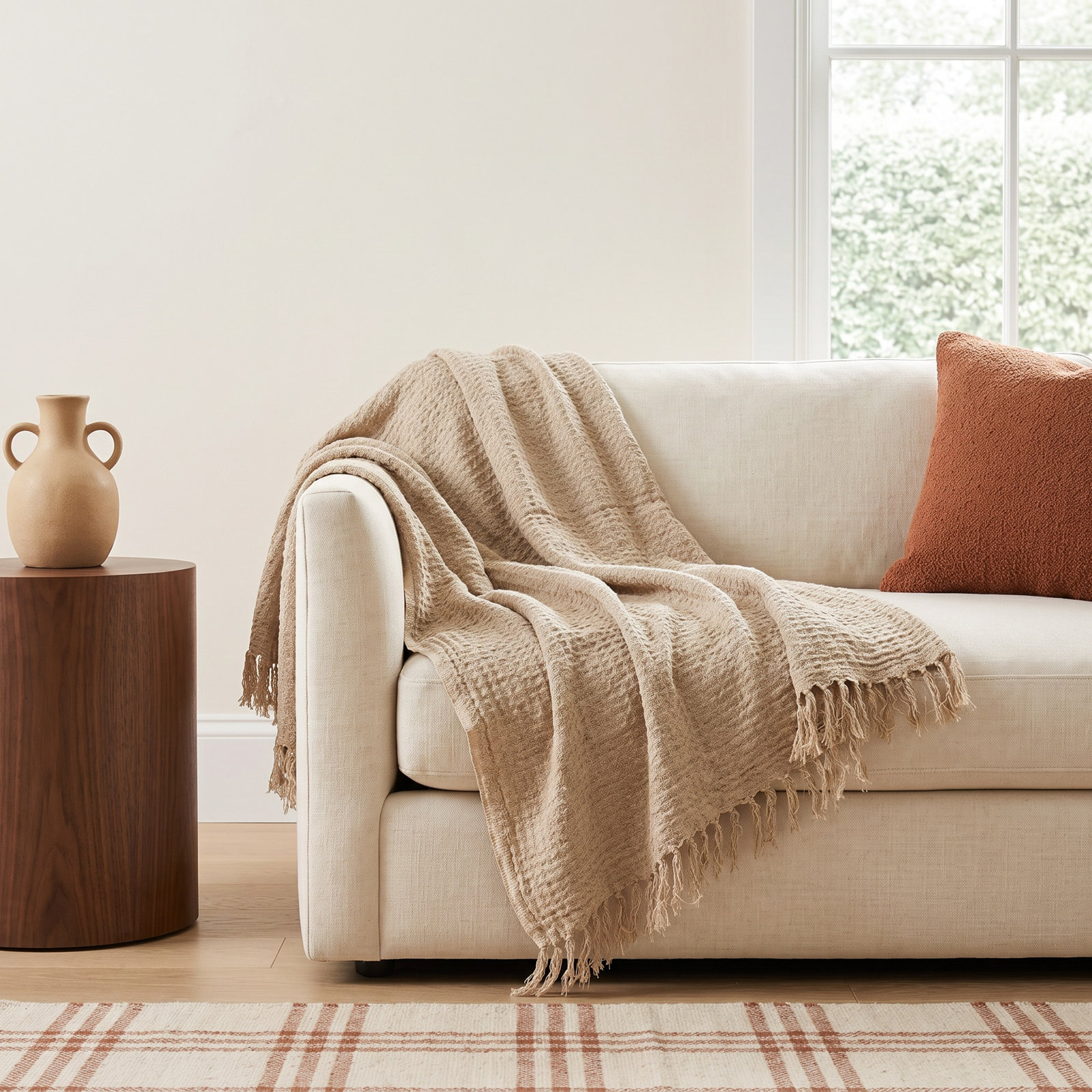 Simple Throw Blanket, Flax, 70" L x 50" W