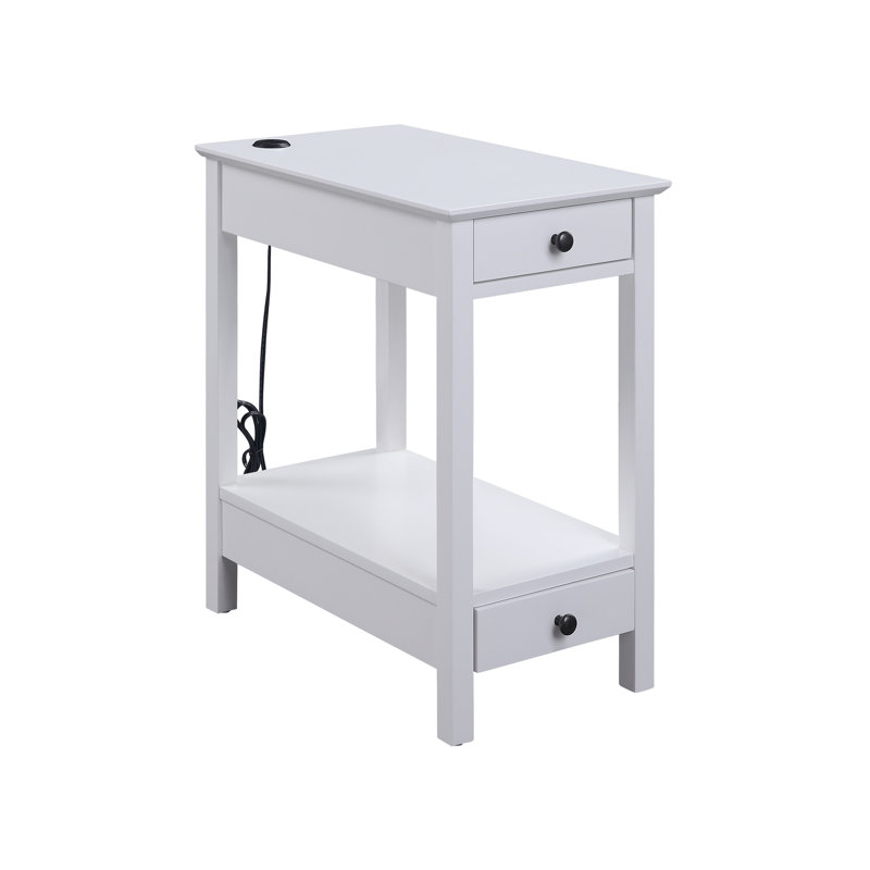 White Finish Accent Table W/Usb