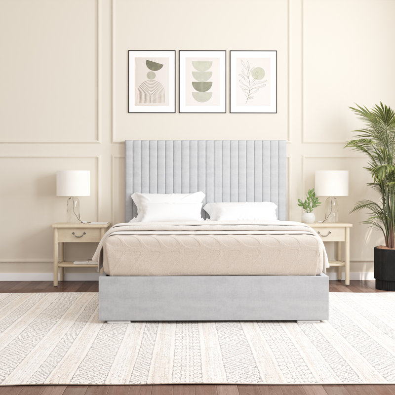 Aidean Upholstered Bed Frame, Single (3'), Light Silver