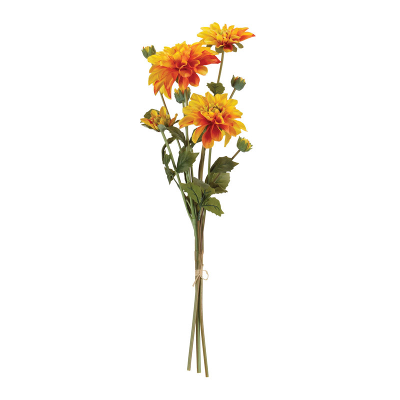 Ensemble de fleurs Dahlia (ensemble de 2), Orange, jaune, vert