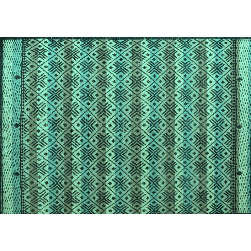 Tapis turquoise lavable à la machine Abstract 5358, Rectangle 7 pi x 10 pi
