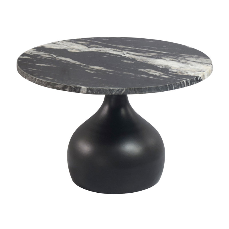 Round Marble Coffee Table with Aluminium Base, 41cm H x 60cm W x 60cm D, Black, Black
