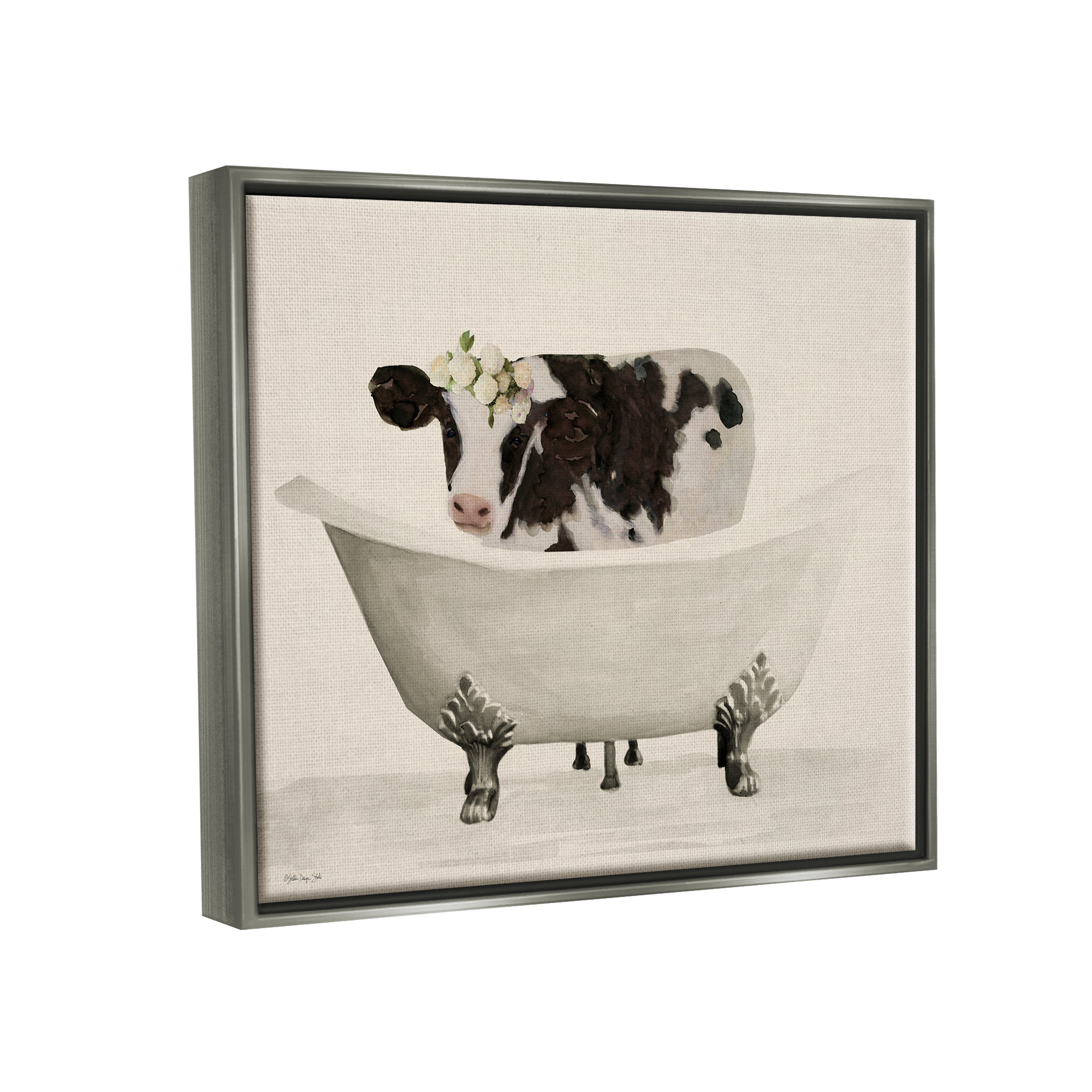 Trinx Antique Bathtub Cow Framed Floater Canvas Wall Art Design By ...
