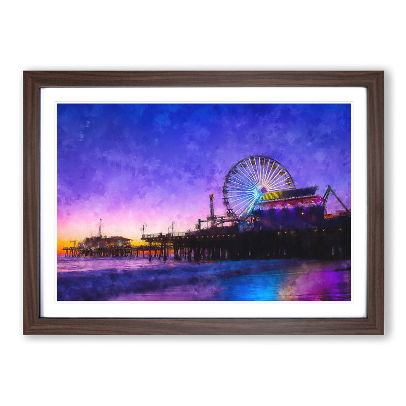 Santa Monica Pier Fairground - Picture Frame Painting Print, 33cm H x 45cm W x 2cm D, Walnut Framed