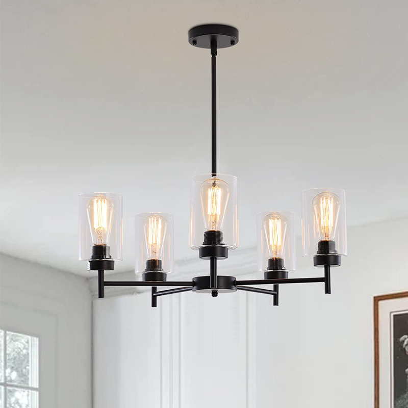 5 - Light Dimmable Kitchen Island Chandelier, Black