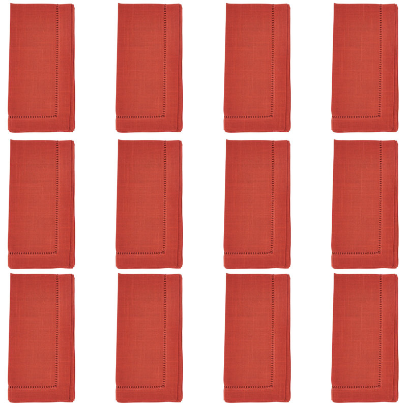 Terracotta Hemstitched Border 22" Square Polyester Napkins, Set of 12