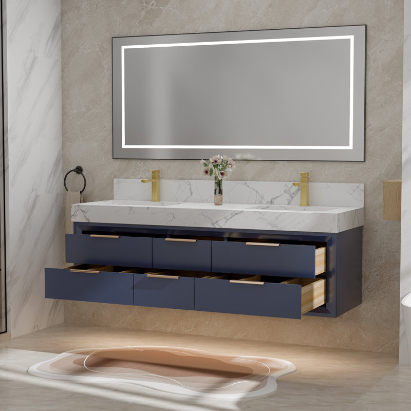 Armoire murale 60 po, Bleu, Or rose, 60"