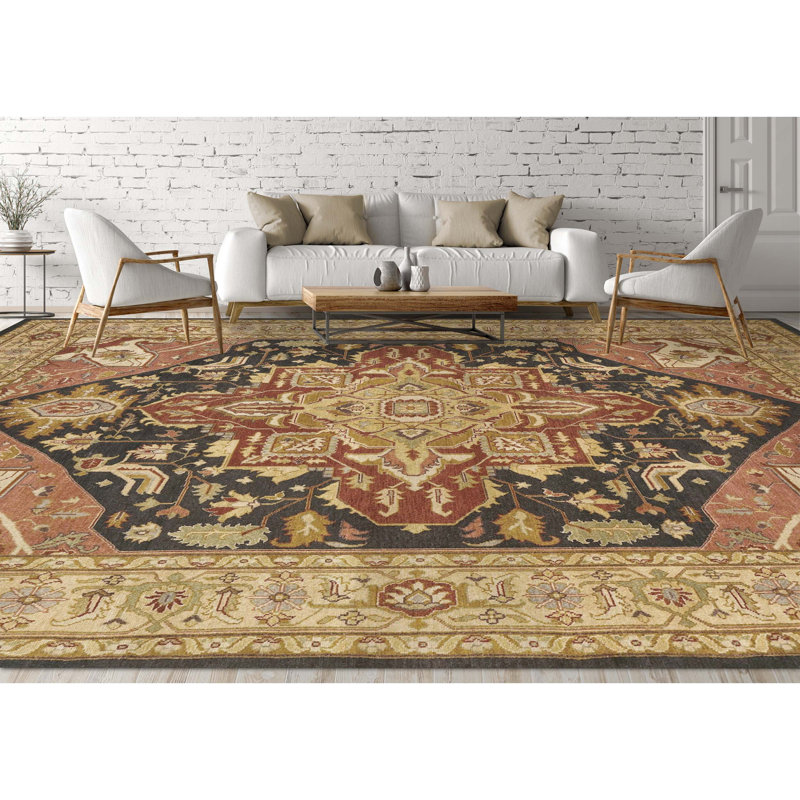 Wool Oriental Area Rug in Black/Brown/Gray, Rectangle 4' x 6'