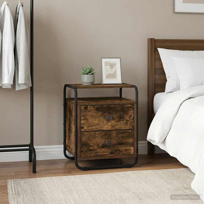 40 cm W Bedside Table, Smoked Oak