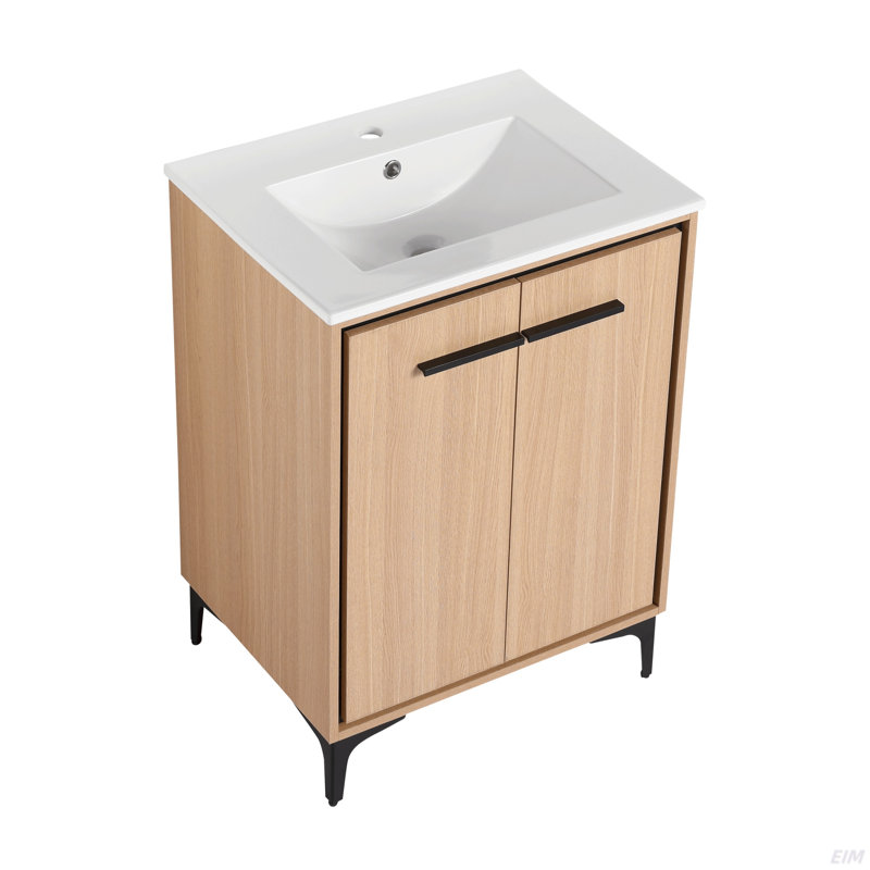 Base de meuble-lavabo avec lavabo, armoire de rangement avec portes, bois d'ingénierie, 24"