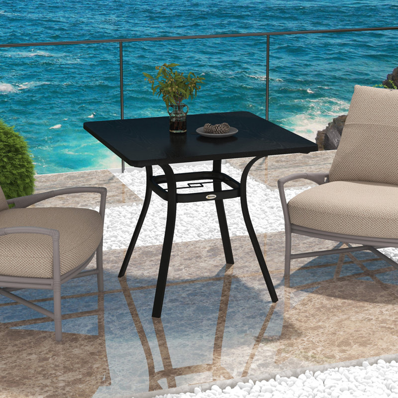 Square Metal Outdoor Bistro Table With Umbrella Hole , 80cm cm W 80cm cm D