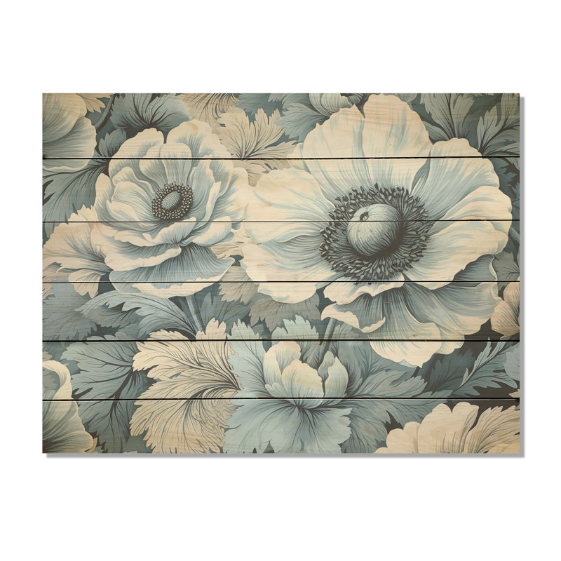 Euphoria bleu et gris coquelicots - Art mural en bois sur bois de pin naturel, H 10 po x l 20 po
