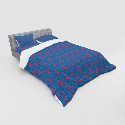 Anchor on Polka Dotted Background Nautical Duvet Cover Set -  Ambesonne, bsnev_40454_queen