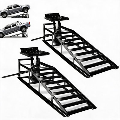 Heavy Duty Hydraulic Car Ramps 5 Ton - Adjustable Height 9.3"-14" - Low Profile Steel Lift Ramps - Anti-Slip with Safety Chain Bolt - Ideal for Cars, SUVs, Trucks, Auto Repair, Garage Workshop - Black