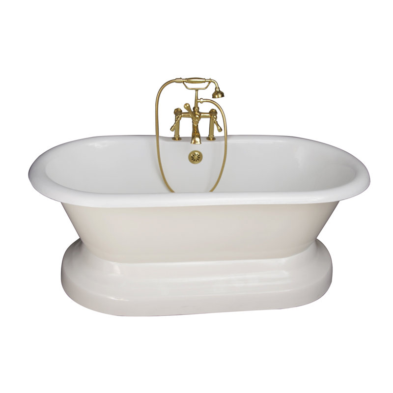 66'' x 30'' Freestanding Soaking Cast Iron Bathtub, Polished Brass