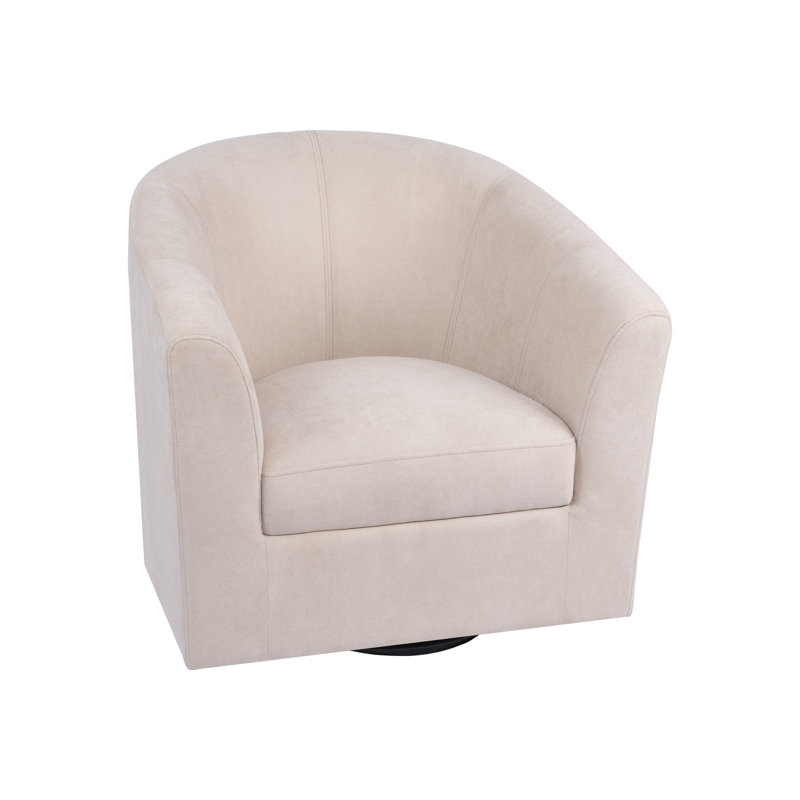Hohenstein 360 Degree Swivel Barrel Chairs, accent chairs for living room with armrest, Modern Accent chair, Ivory 100% Linen