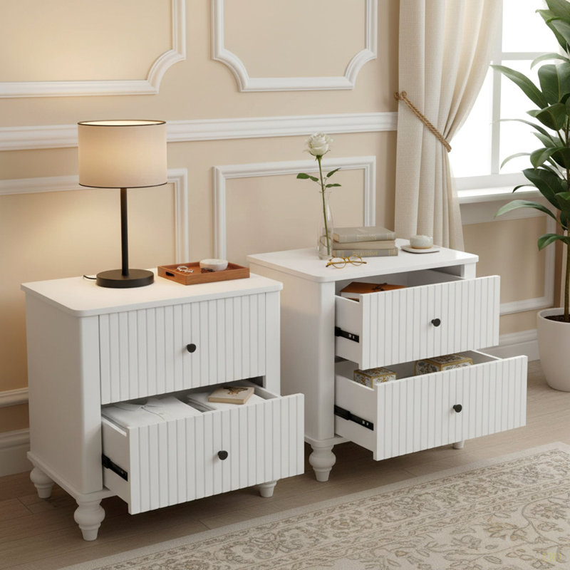 Table de chevet 23 po avec 2 tiroirs - Table de chevet en bois robuste pour la chambre à coucher et le salon, décor moderne, MP1