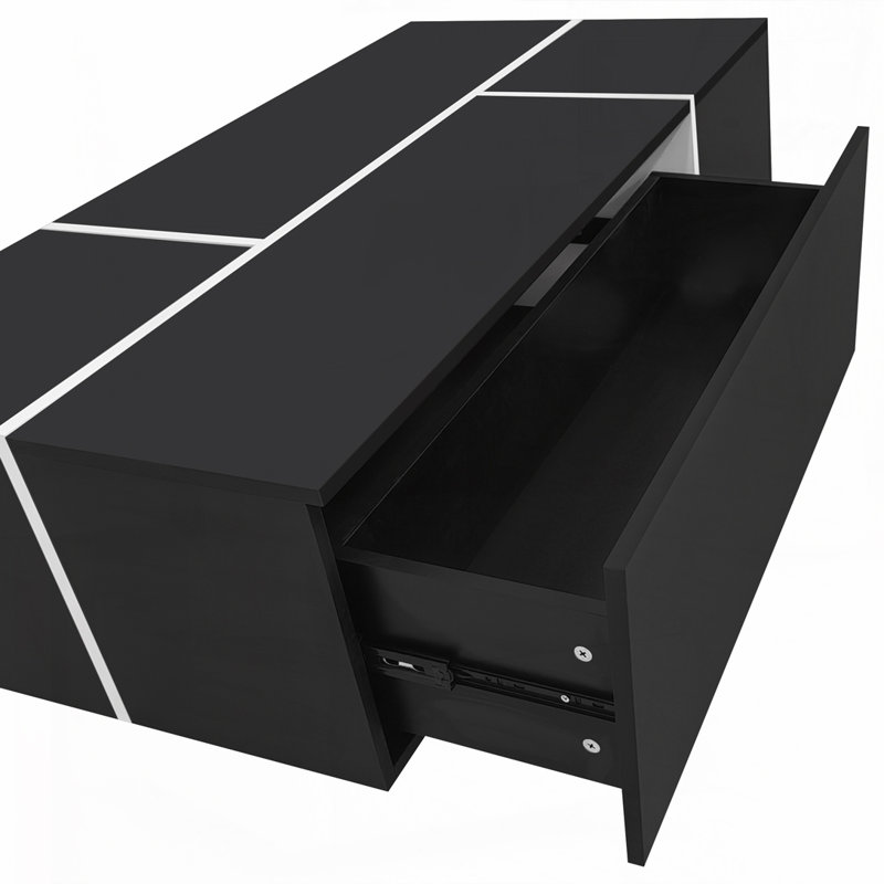 Table basse de 47,2 po à 72,7 po avec finition ultrabrillante, table basse avec 2 espaces de rangement cachés et 2 tiroirs