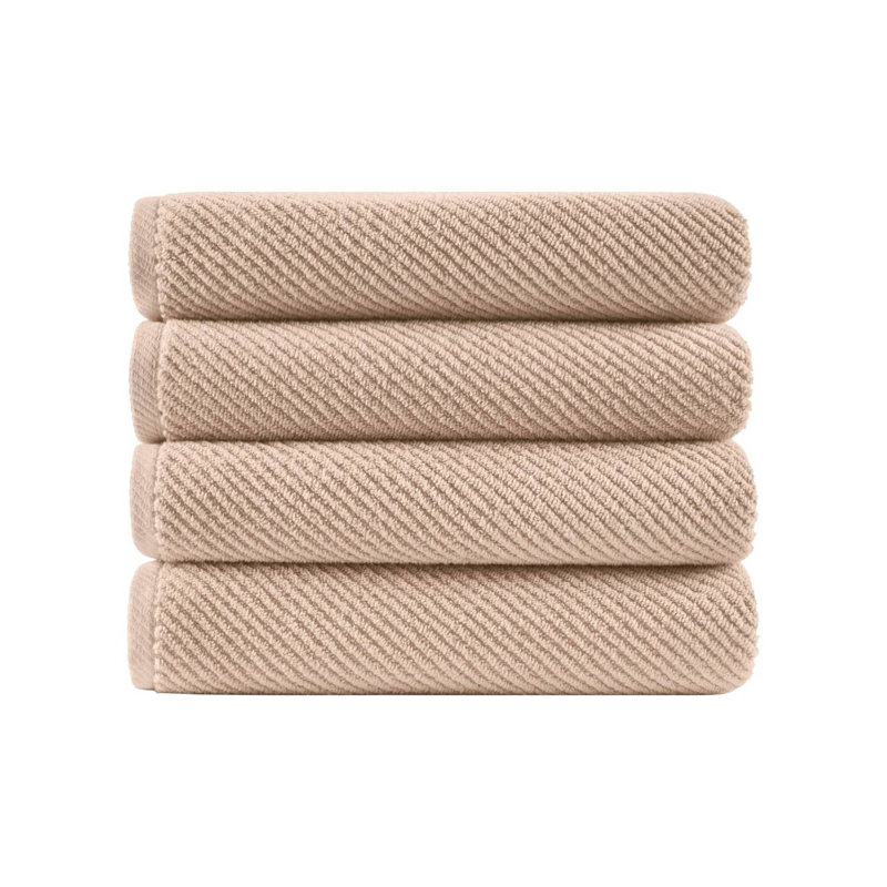 4-Piece 100% Cotton Quick Dry Diagonal Ribbed Bath Towel Set, Beige