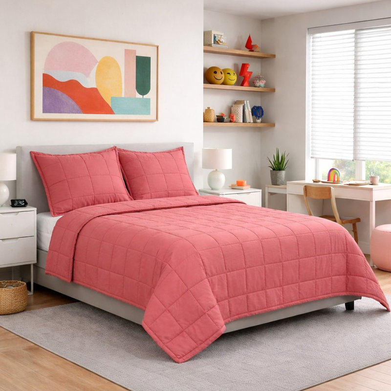 Slub Tencel Coverlet Set, King Bedspread + 2 King Shams, Persimmon