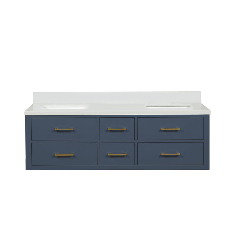 60" Wall-Mounted Double Bathroom Vanity Set, Black, White Cultured Marble