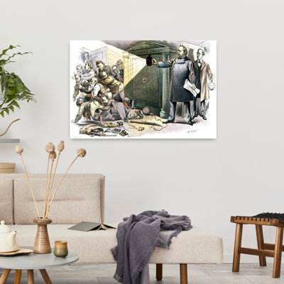 1890s 1893 PUCK CARTOON SHOWS PRESIDENT GROVER CLEVELAND SHINING LIGHT ON SENATE ATTEMPTS TO RUIN THE NATIONAL CREDIT TRUST 1 Piece Wrapped Canvas Wall Art