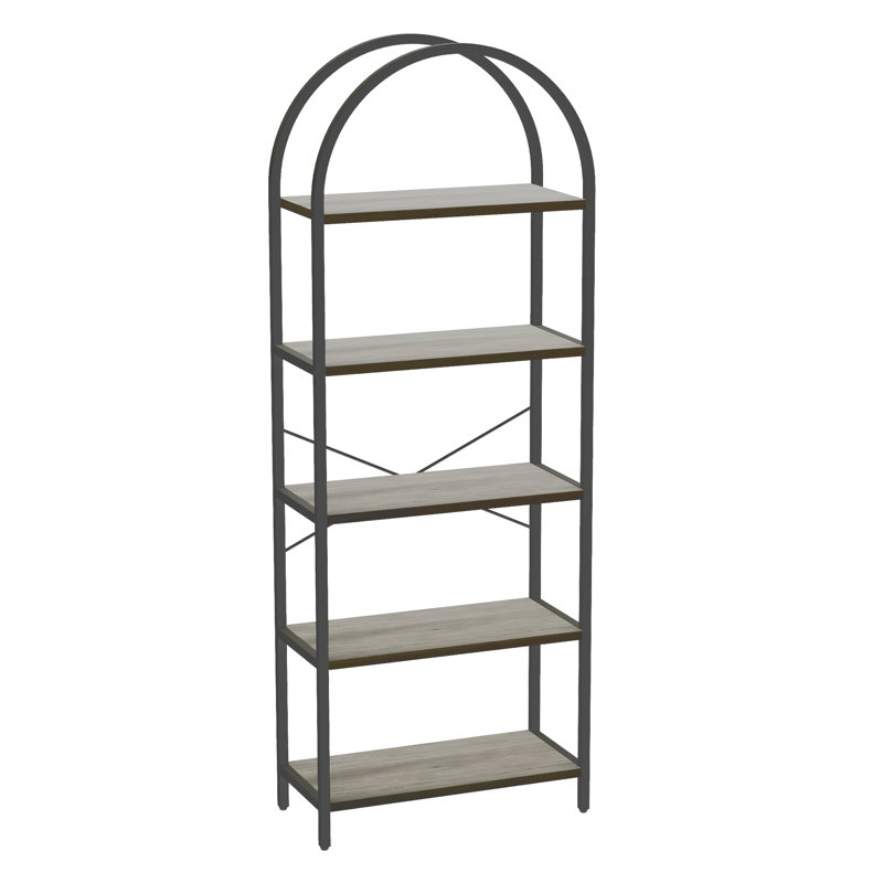 180 cm H x 60 cm W Bookcase, Grey, Black iron frame