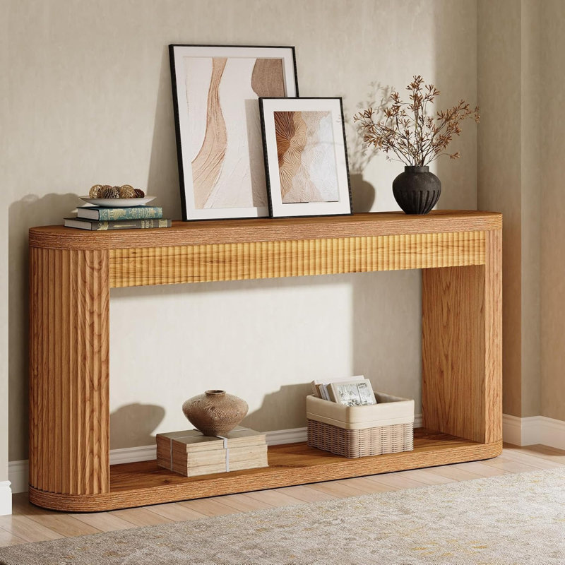 Console cannelée étroite 62,99 po avec rangement pour canapé d'entrée