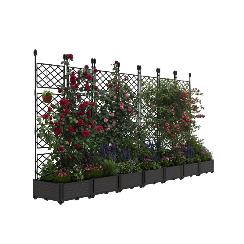 Space-Saving Raised Garden Bed with Metal Trellis – Deepened Modular Planter Box for Climbing Plants, Flowers & Vegetables – Vertical Garden Privacy Screen for Patio, Balcony, Backyard