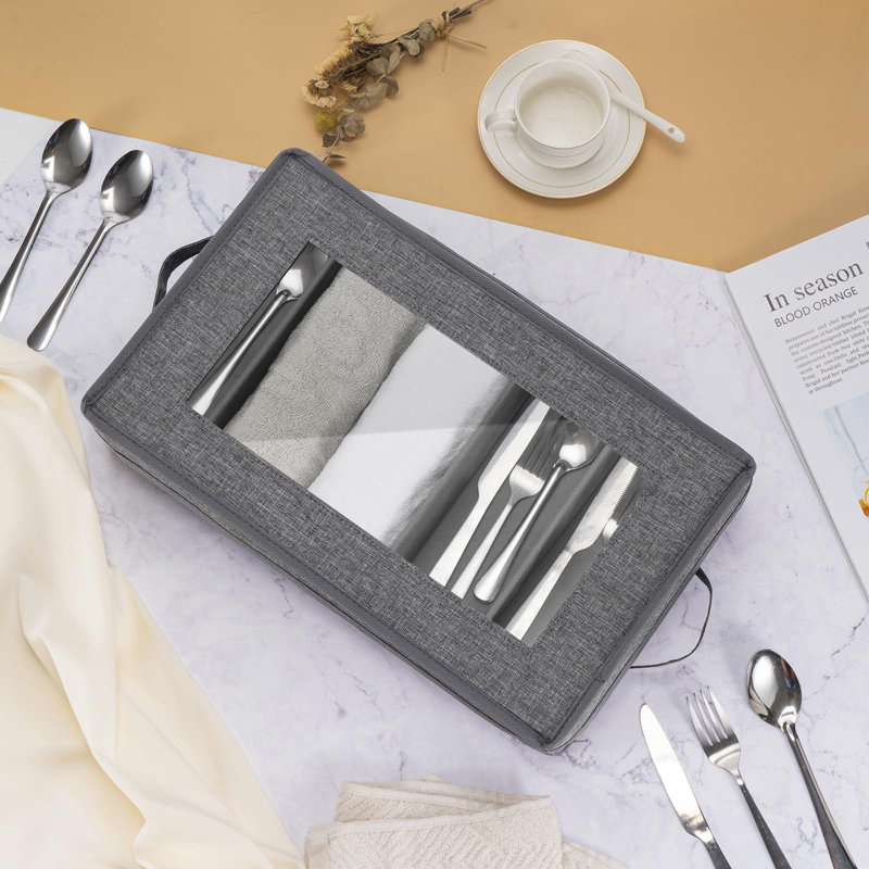 Silverware Storage Box, Flatware Storage, Utensil Storage With Removable Lid And Adjustable Dividers For Organizer Utensils, Cutlery, Flatware, Knives, Large Capacity Grey