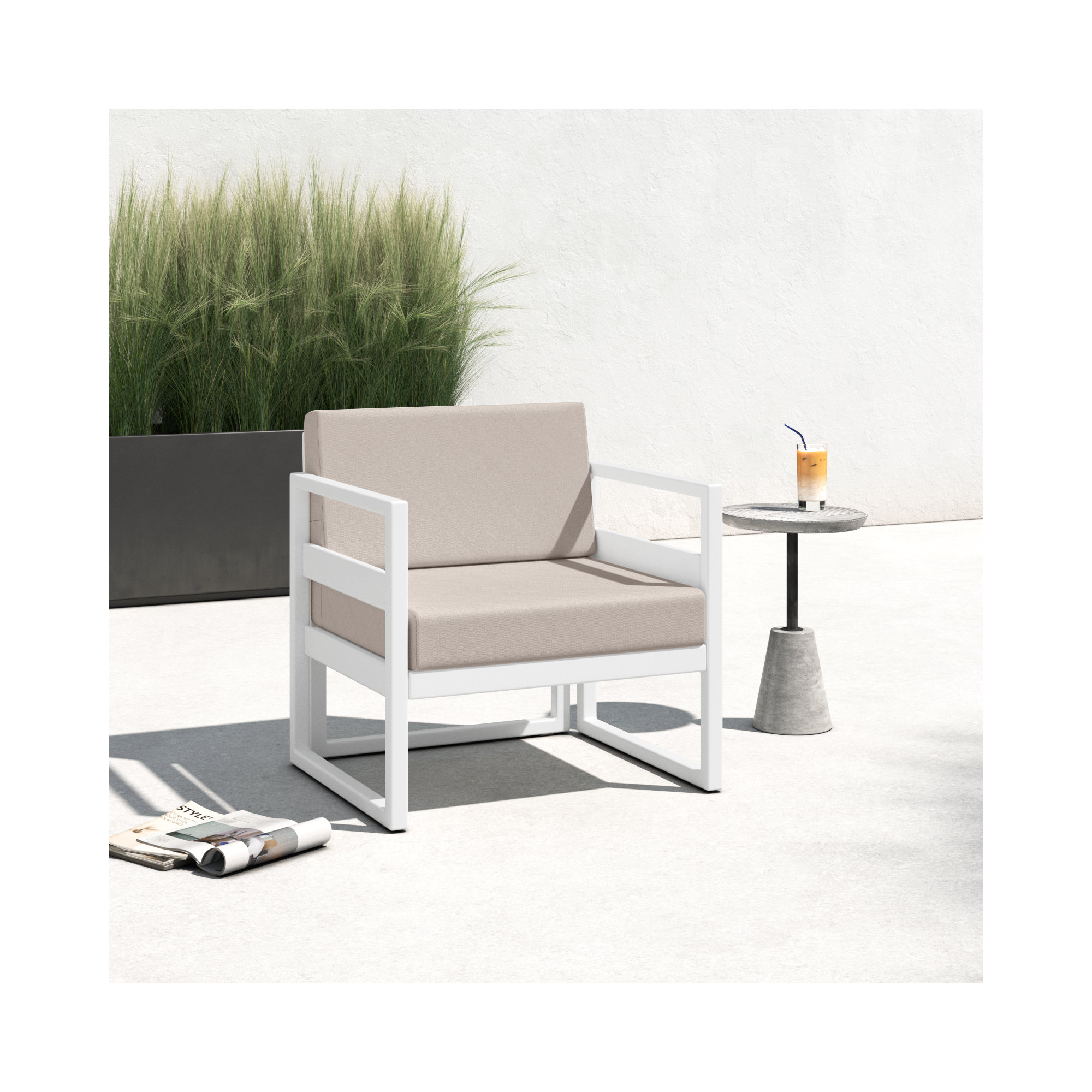 Lane Outdoor Lounge Chair, White, Canvas Flax Sunbrella® Canvas