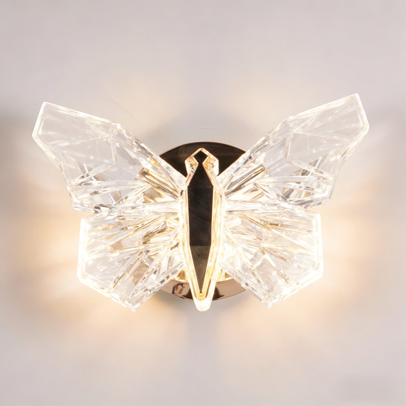 Golden Clear Wing Butterfly Wall Lamp, Modern Art Wall Sconce For Bedroom Living Room Hallway Stairs