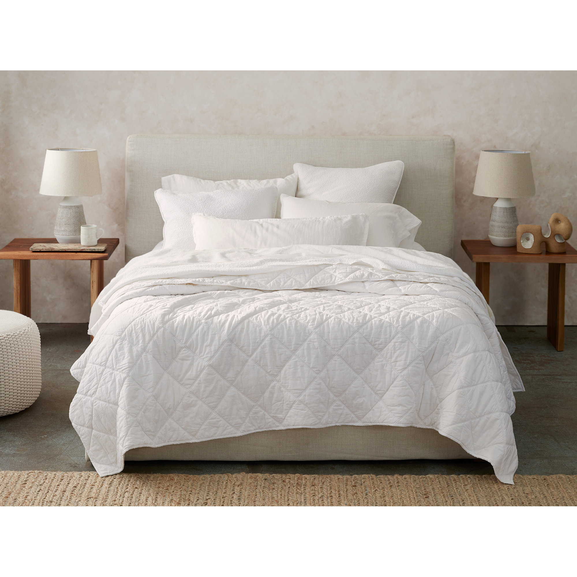 Diamond-Stitched Organic Cotton Organic Percale Comforter, Queen Comforter, Alpine White
