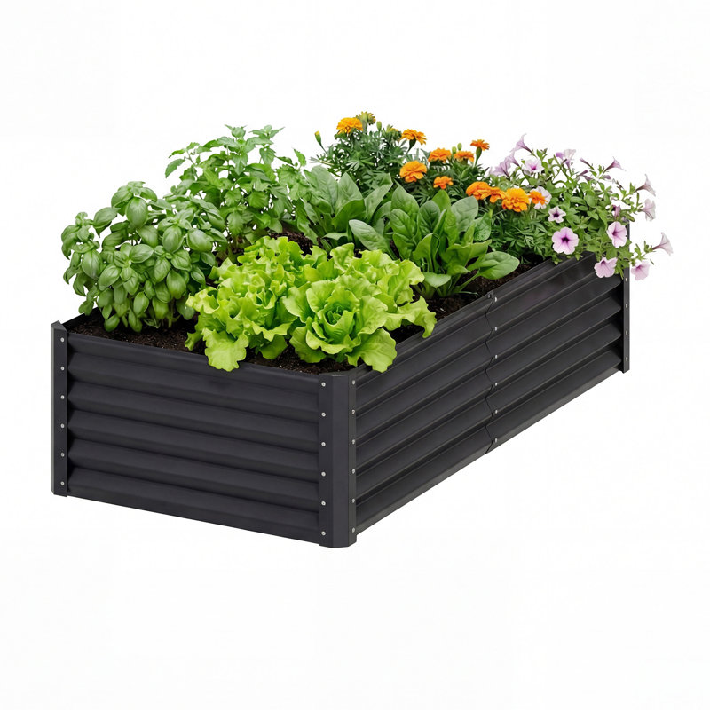Galvanized Raised Garden Bed With Gloves, Black, 36" H x 72" W x 36" D