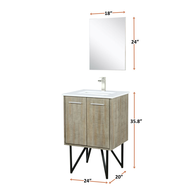 Lancy 24 in W x 20 in D Single Bath Vanity Mirror and Faucet Set, White Cultured Marble