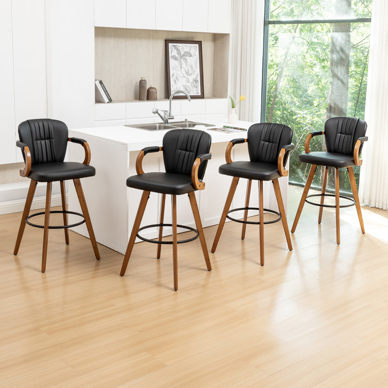Swivel Upholstered Counter Stool, Black, 4, Counter Stool (67cm Seat Height)