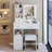 29.2" Small Left Drawer Desktop Vanity Table + Cushioned Stool, Large Sliding, Touch Control-992409198