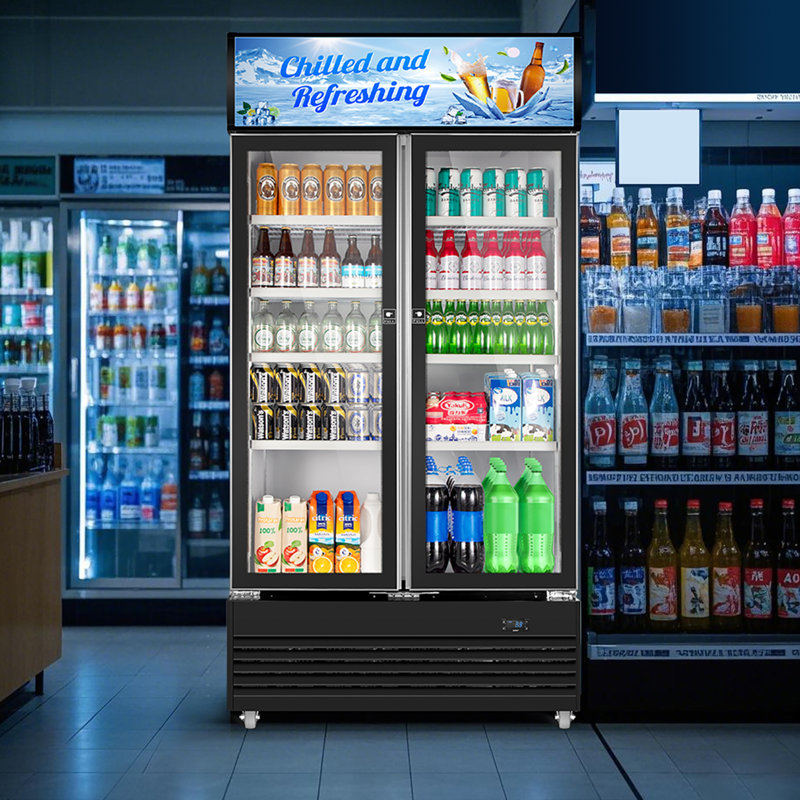 Réfrigérateur commercial 28,1 pi cu, réfrigérateur à boissons à double porte vitrée