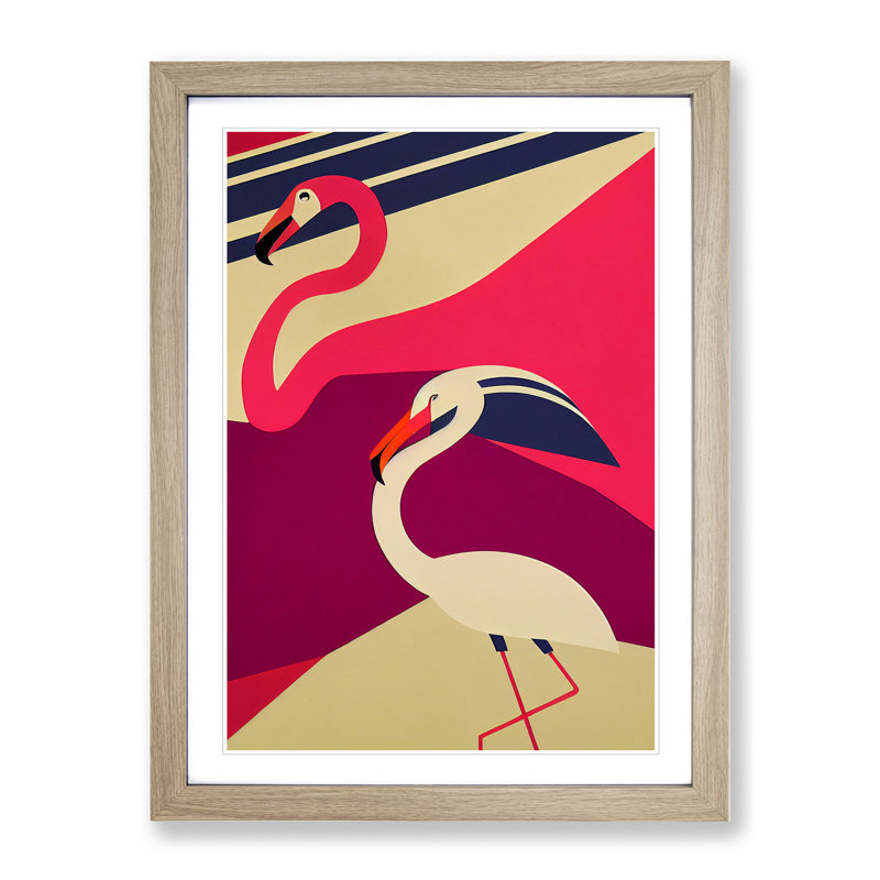 Flamingos - Wall Art, 64cm H x 46cm W x 2cm D, Oak Framed Paper