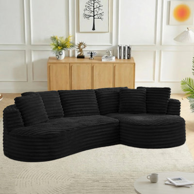 Canapé modulaire incurvé en forme de L 120,9 po en velours côtelé noir sans assemblage