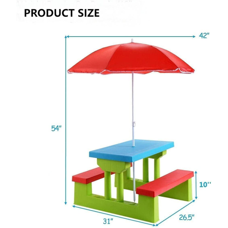 Banc de table pliable pour enfants, ensemble pour tout-petits intérieur / extérieur avec auvent de parasol