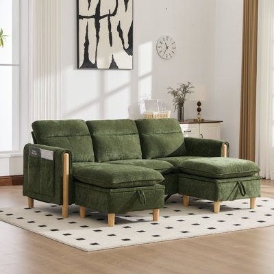 79" ModernSectional Sofa, U-Shape Chenille Couch with Storage Ottoman, Upholstered Sofa with Side Pockets for Living Room,Apartment